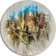 Villajoyosa Town Watercolor, Cityscape Large Disc Metal Wall Art, 11"