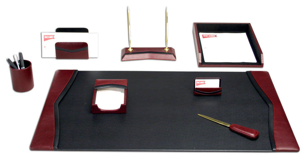 D7012, Burgundy Contemporary Leather, 8-Piece Desk Set