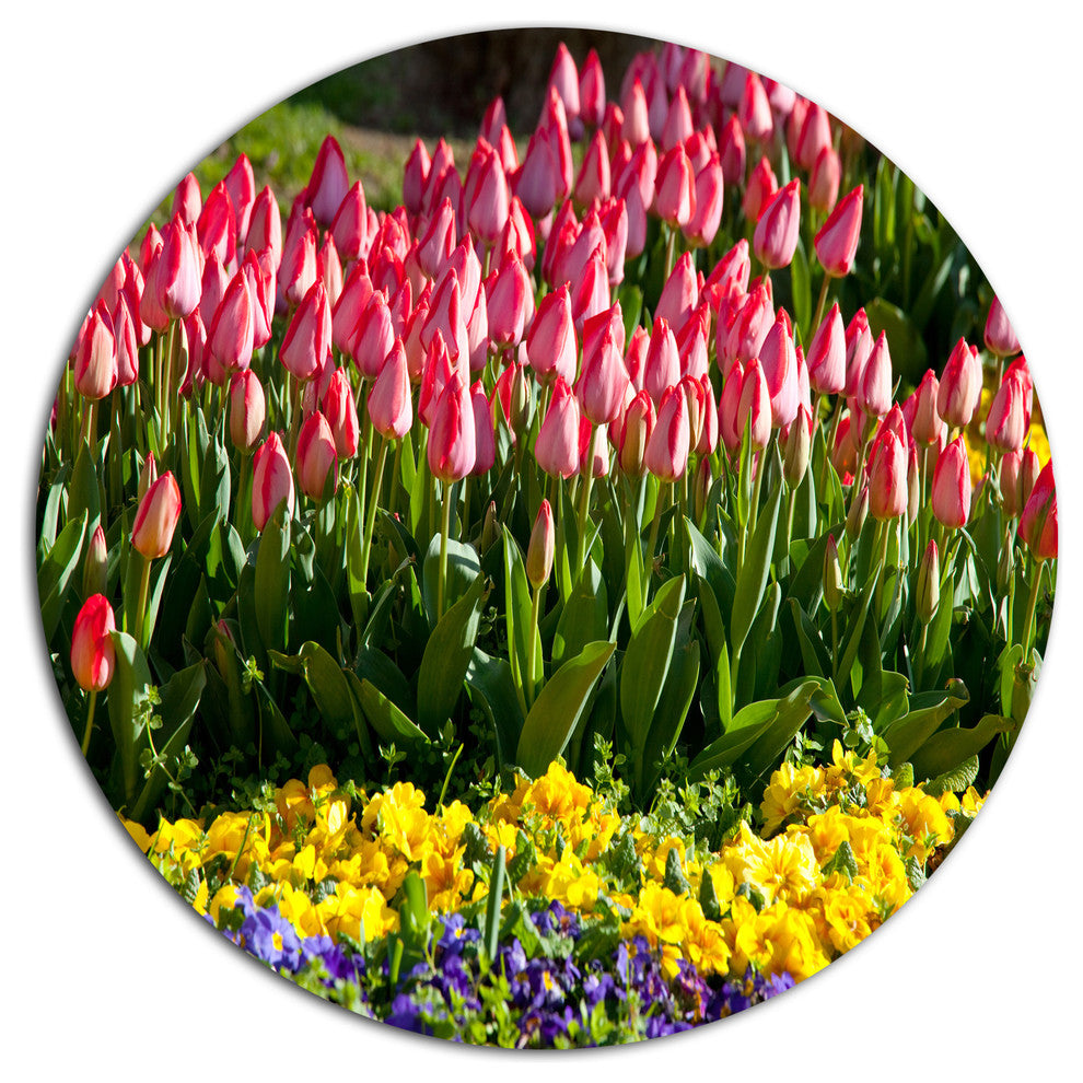 Tulip Garden With Yellow Flowers, Modern Flower Round Wall Art, 36"