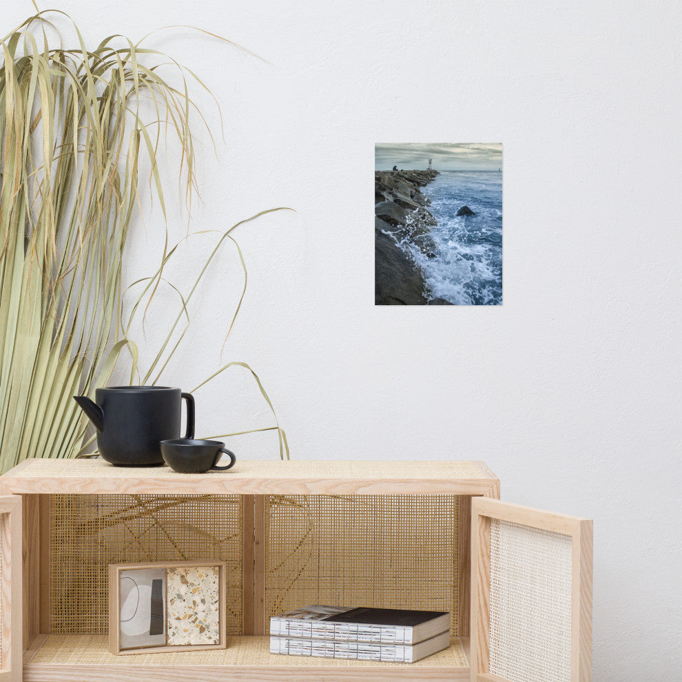 Splashing on the Jetty Landscape Photo Unframed Wall Art Print, 11" X 14"