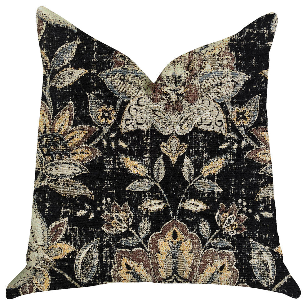 Noir Lotus Blossom Luxury Throw Pillow, 20"x36" King