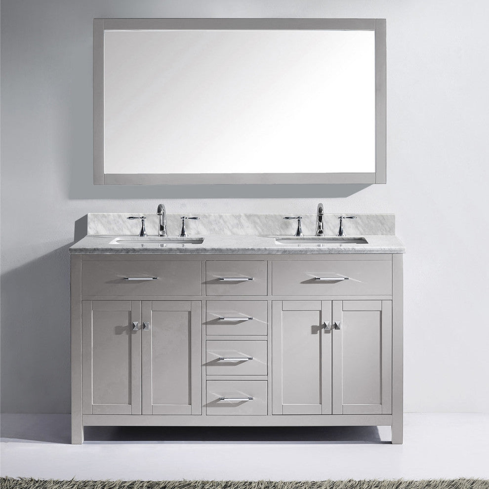 60" Double Bathroom Vanity, Cashmere Gray, Square Sink, Polished Chrome