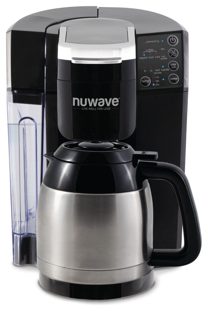 NuWave Bruhub Single Serve Coffee Maker with Stainless Steel 40 Ounce Carafe