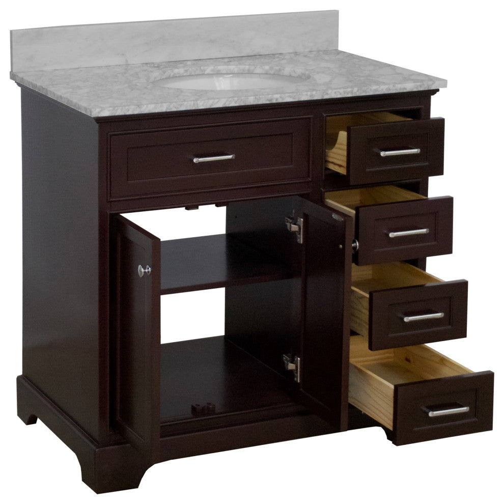 Aria 36" Bathroom Vanity, Chocolate, Carrara Marble