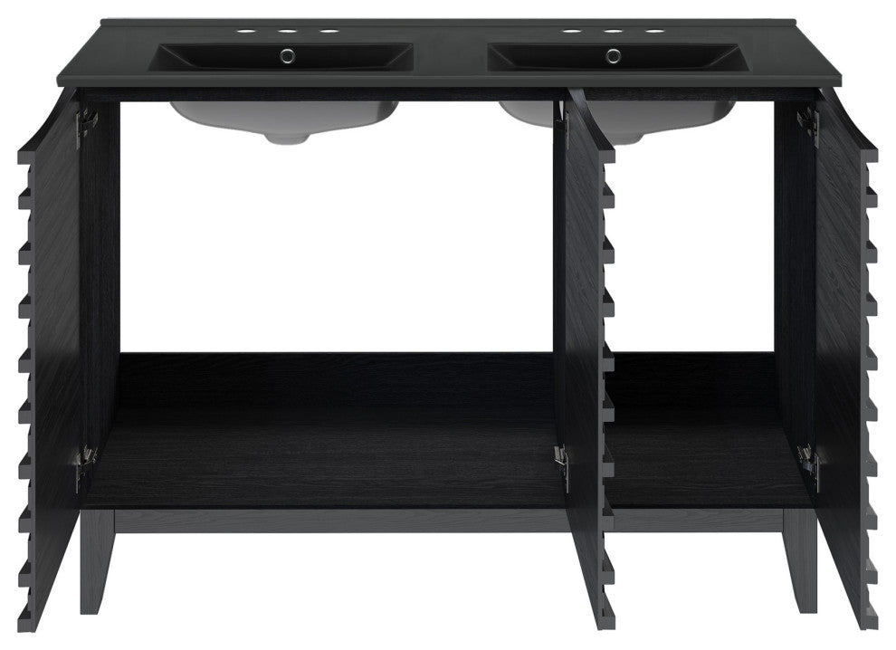 Cascade 48" Black Oak, Bathroom Vanity With Black, 3-Hole Sink Top