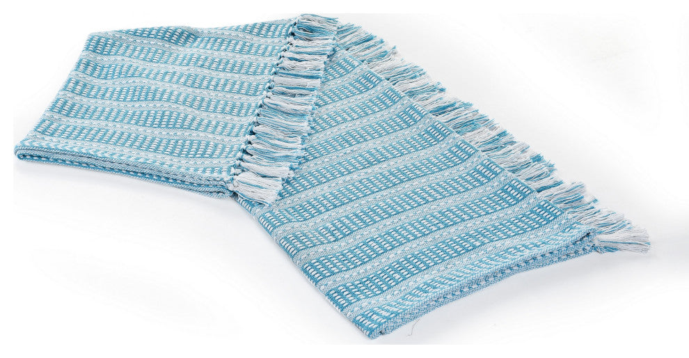 Maui Blue Ridgeline Striped Throw Blanket with Fringe
