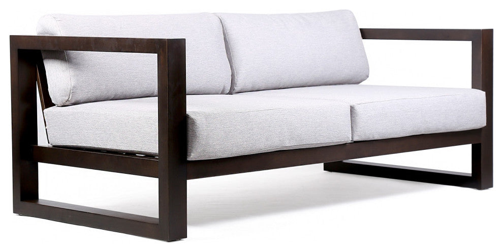 Benzara BM236929 Wood Frame Outdoor Sofa With UV Resistant Fabric Cushions, Gray