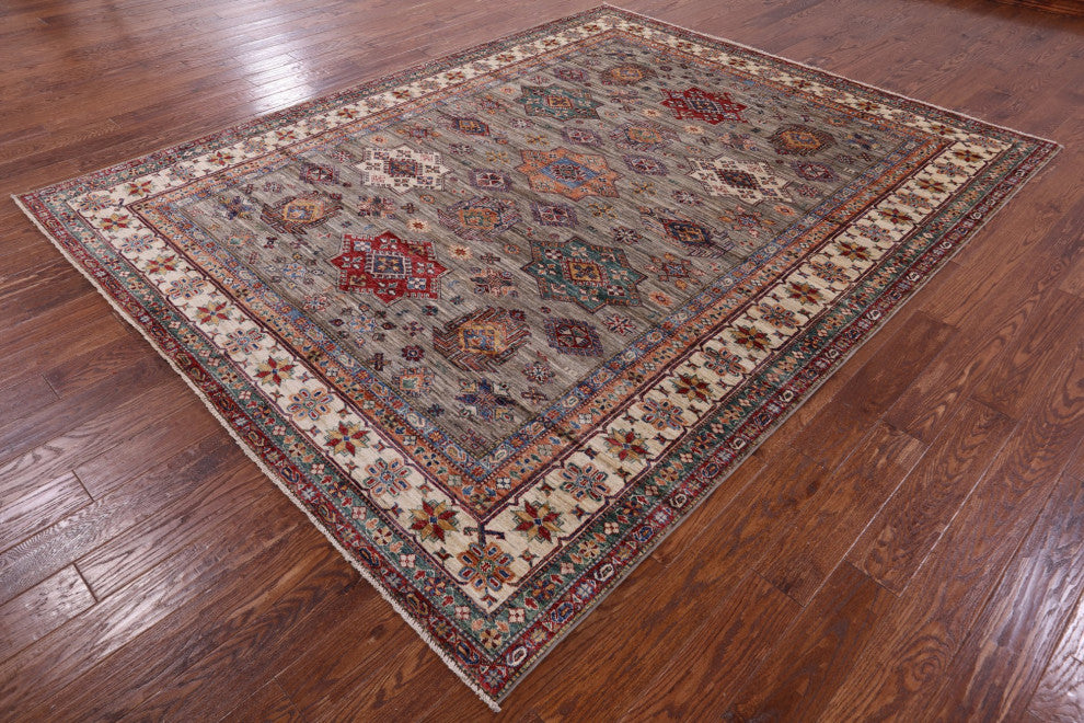 8' 0" X 10' 3" Super Kazak Geometric Handmade Wool Rug Q9779