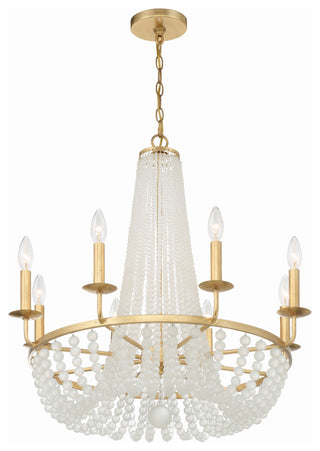 Bella 8-Light Antique Gold Chandelier, Frosted Glass Beads