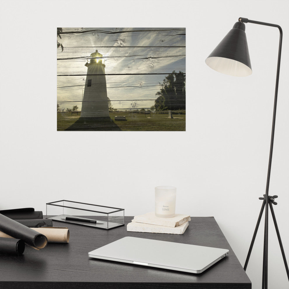 Faux Rustic Reclaimed Wood Turkey Point Lighthouse Unframed Wall Art Prints, 16" X 20"
