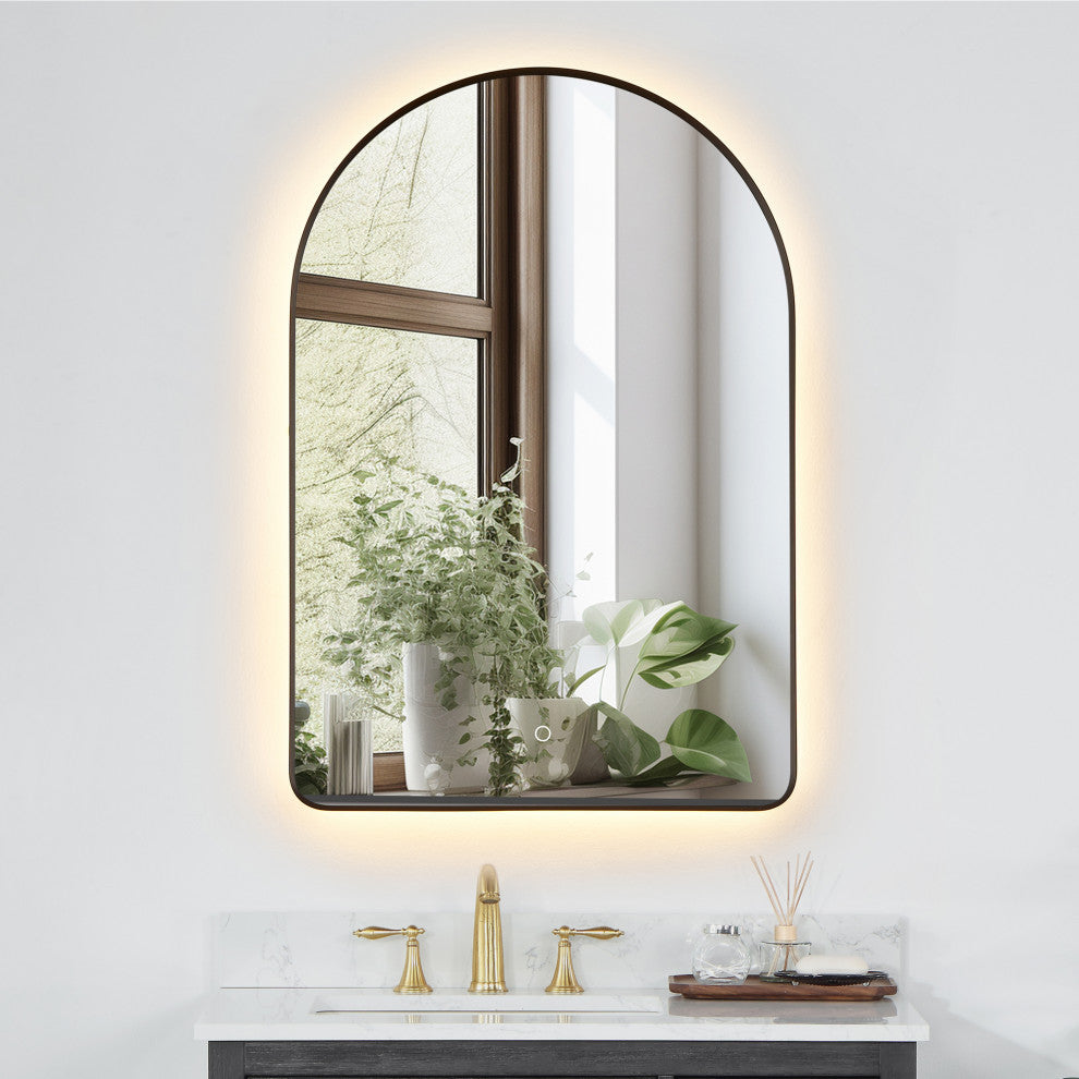 Starlit Domed Bathroom/Vanity LED Wall Mirror, Matte Black, 24"