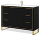 Bradford Bath Vanity, Black Matte, 48", Satin Brass Hardware, Single Sink, Freestanding