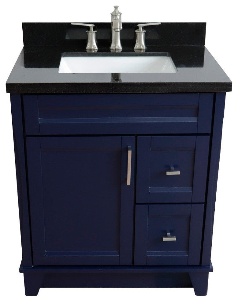31" Single Sink Vanity, Blue Finish With Black Galaxy Granite