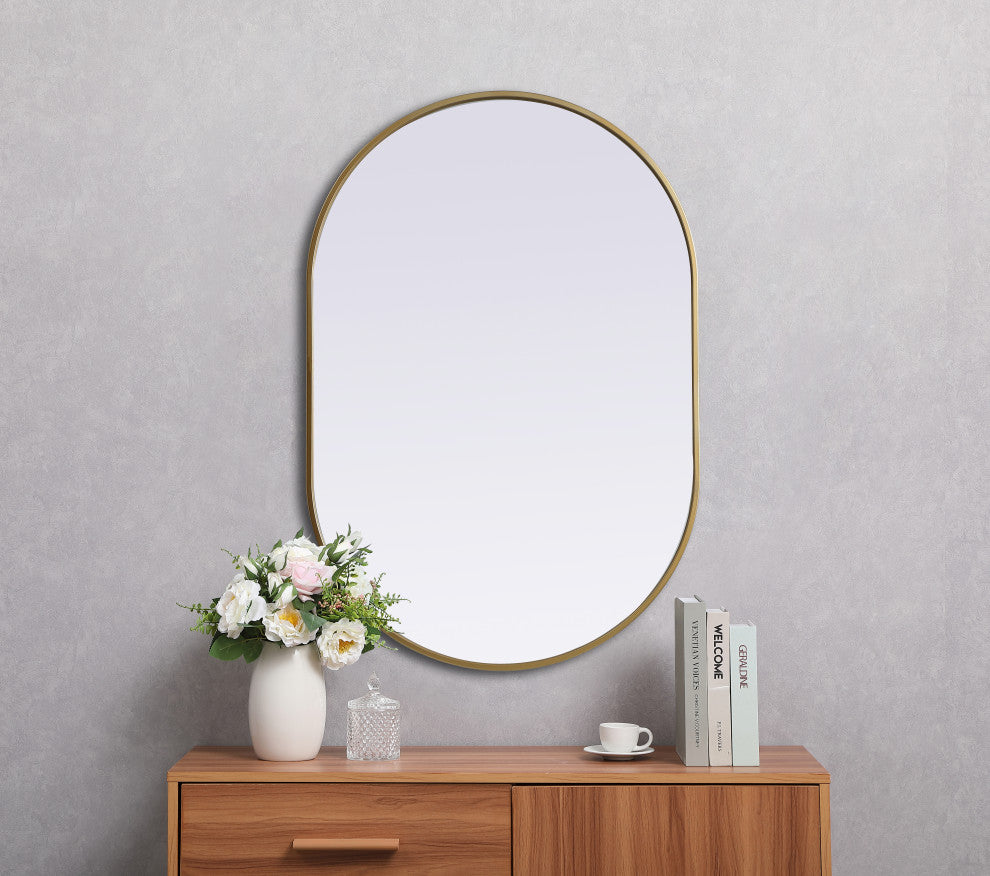 Metal Frame Oval Mirror 27X40 Inch, Brass