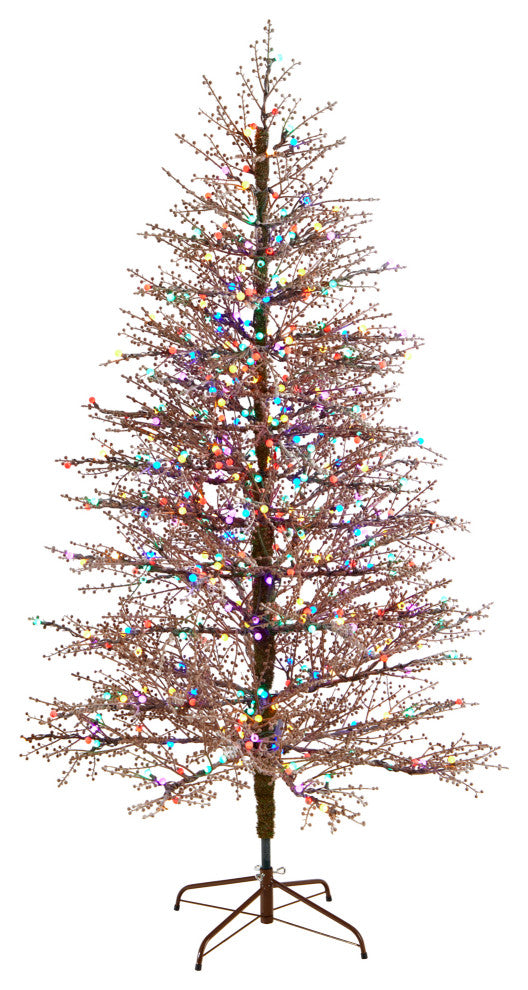 7' Frosted Berry Twig Artificial Christmas Tree With 450 Multicolored LED Lights