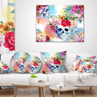 Ethnic Skull with Flowers Floral Throw Pillow, 18"x18"