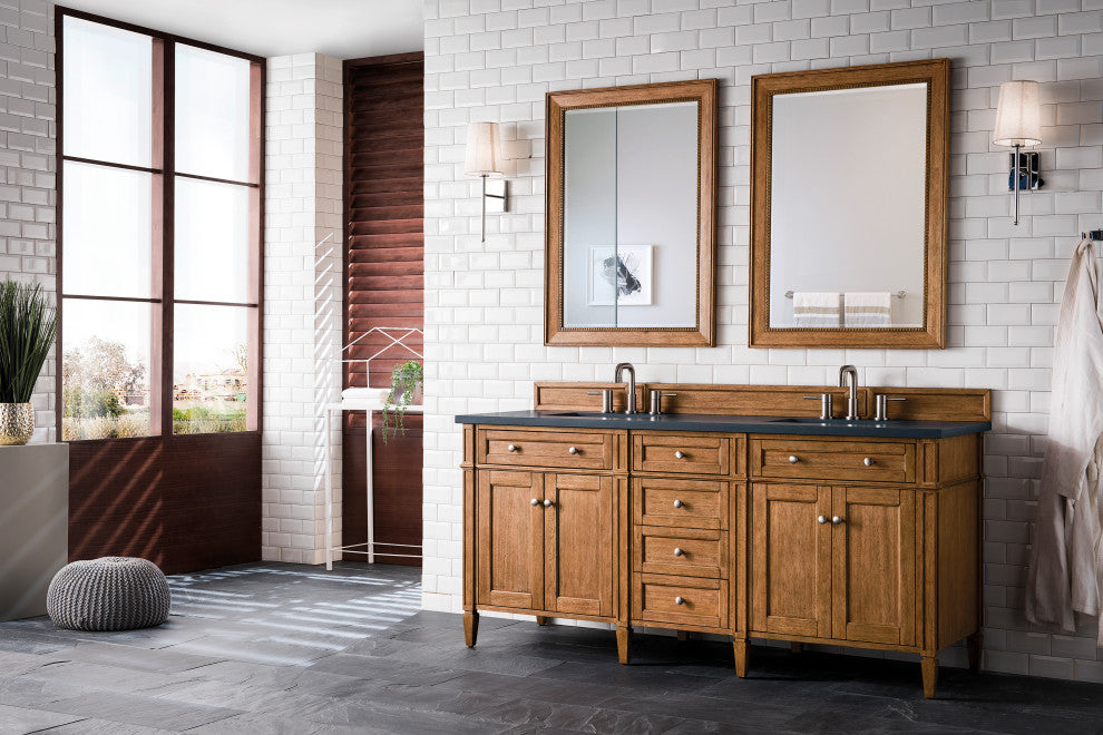 Brittany 72" Saddle Brown Double Vanity, Charcoal Soapstone Quartz Top