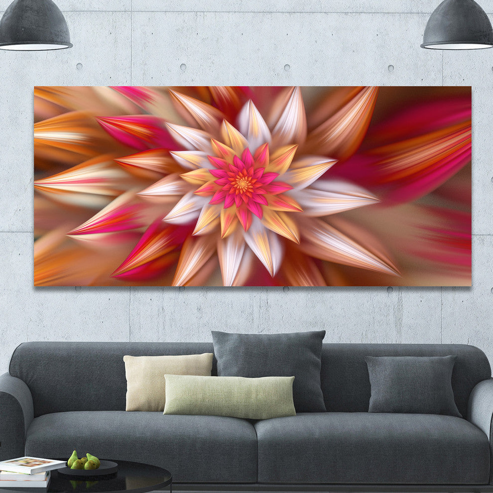 Huge Red Fractal Flower, Large Floral Canvas Art Print, 60"x28"