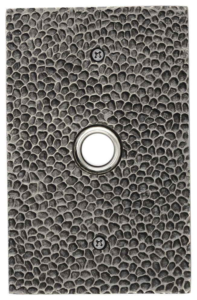 Solid Brass Large Hammered Plate Doorbell in 4 Finishes, Pewter
