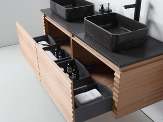 OCALA Wall Mount Modern Bathroom Vanity, Maple, 60", Double-Sink