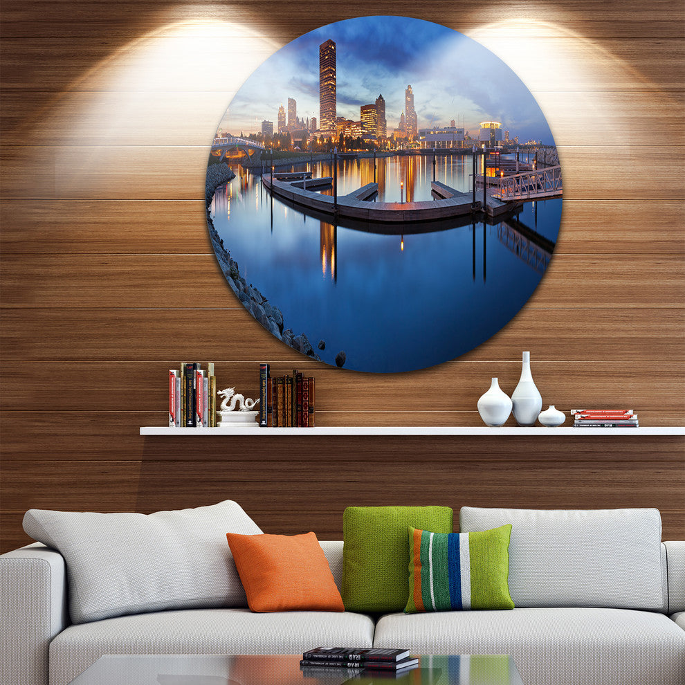 Milwaukee Panoramic View, Cityscape Photo Large Disc Metal Artwork, 23"