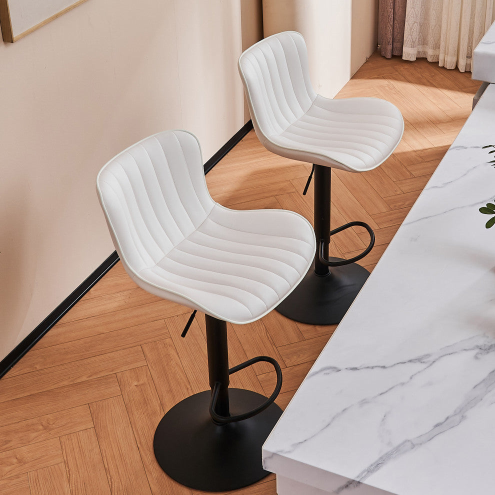 YOUNIKE Set of 2 Leather Bar Stool Adjustable, Swivel, Wingback, White