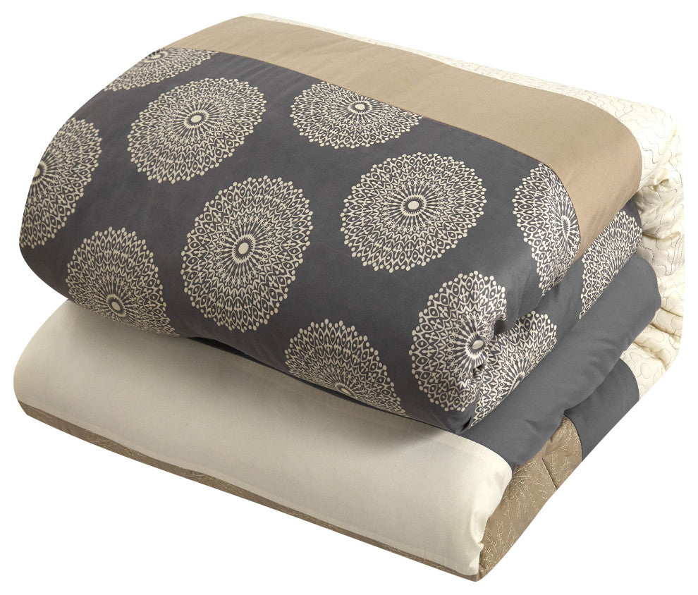 Dante 10-Piece Bed, A Bag Bedding Comforter Set, Gray, Queen
