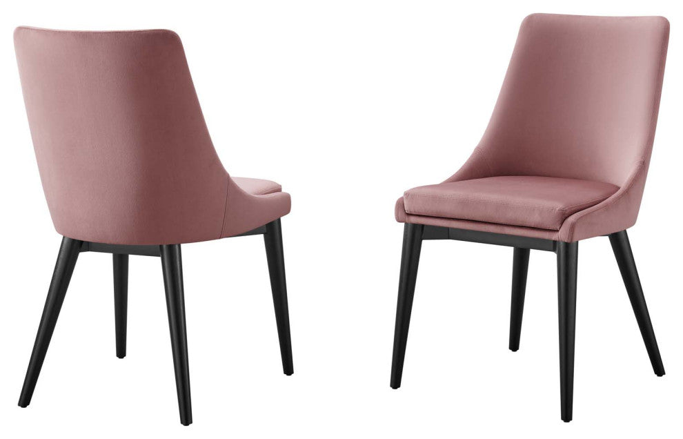 Side Dining Chair, Set of 2, Pink, Velvet, Modern, Cafe Bistro Hospitality