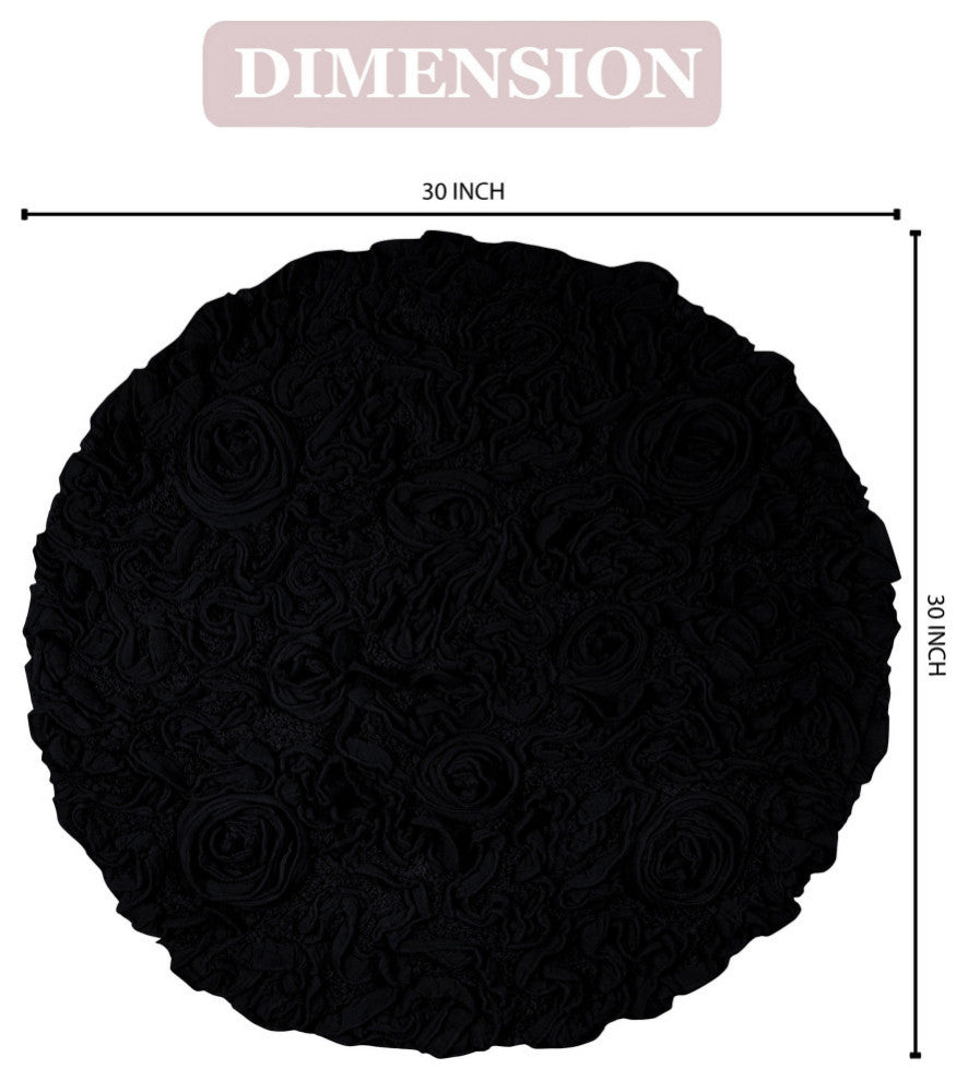 Bell Flower Collection Tufted Non-Slip Bath Rugs, 30" Round, Black
