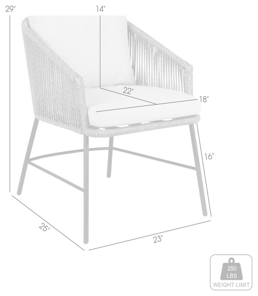 Calica Outdoor Patio Dining Chair, Black Metal And Gray Rope