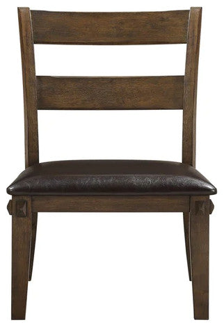 Benzara BM202034 Wooden Side Chairs w Leatherette Padded Seat ,Set of Two, Brown