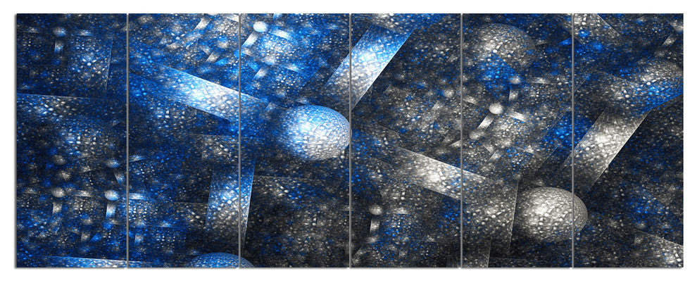 Crystal Cell Dark Blue Steel Texture, Abstract Canvas Art, 70"x28", 6 Panels