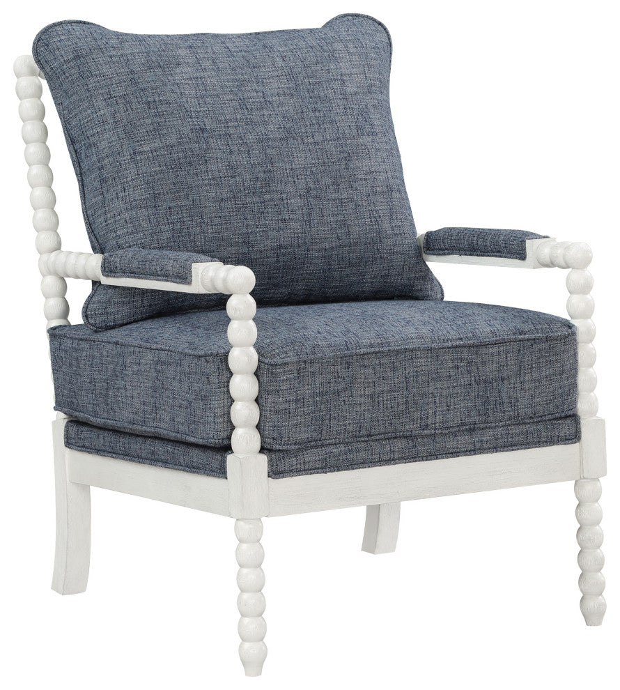 Kaylee Spindle Chair in Indigo Fabric with Antique White Frame