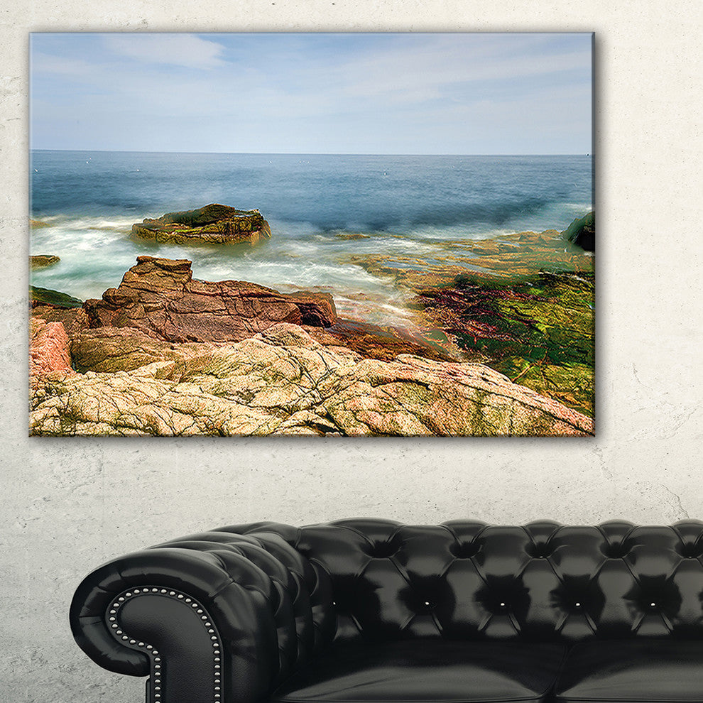 "Thunder Hole Acadia National Park" Oversized Beach Canvas Artwork, 40"x20"
