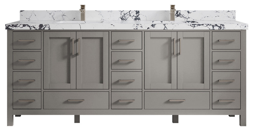 Malibu 84 Double Sink Bath Vanity in Elephant Skin Gray 2" Viola Night