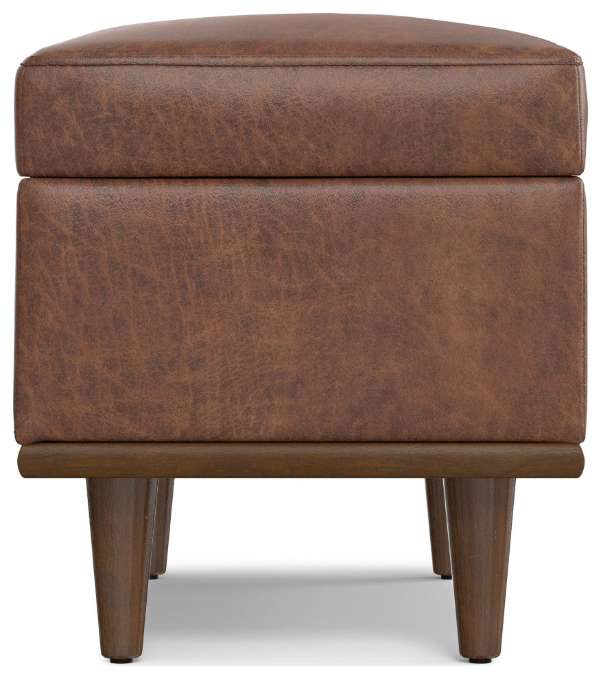 Shiloh Small Storage Ottoman, Distressed Saddle Brown Vegan Faux Leather