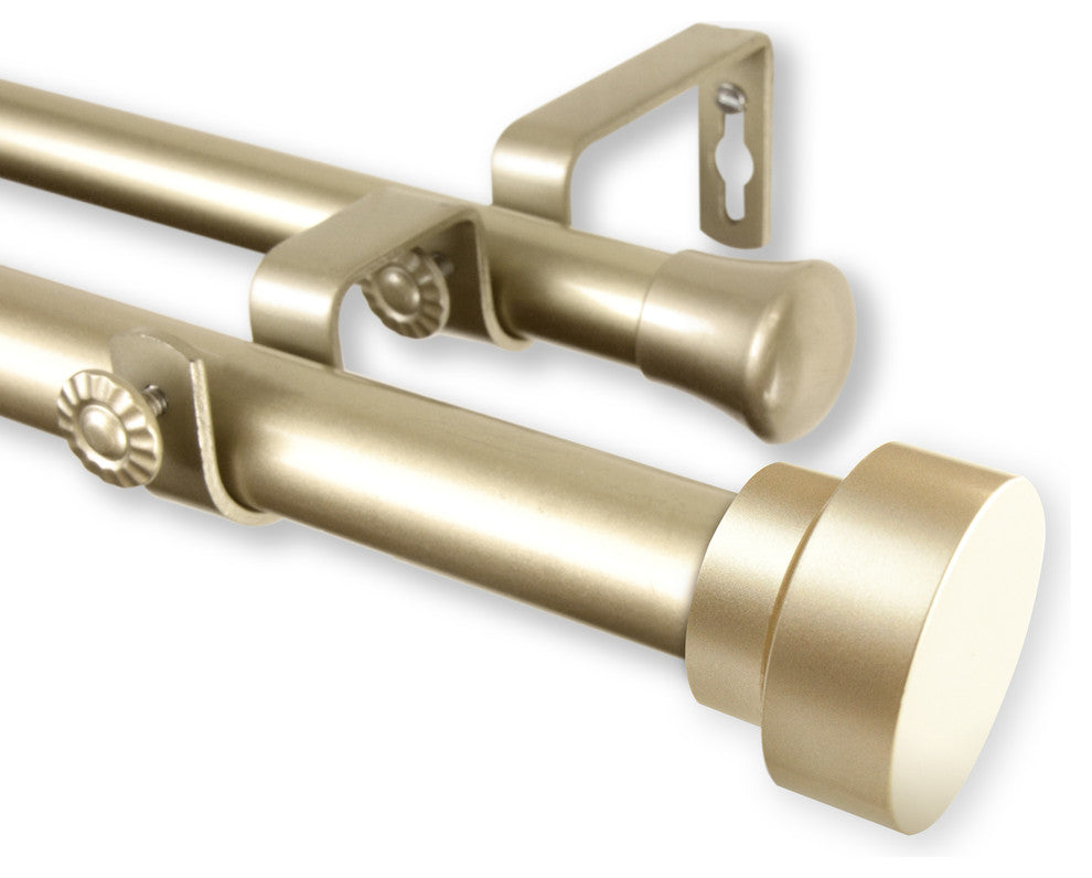 Bonnet Double Curtain Rod, Light Gold, 66-120"