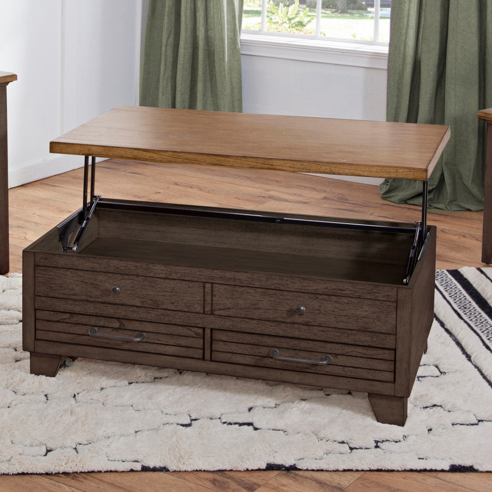 Bear Creek Lift-Top Cocktail Table With Casters, Brown