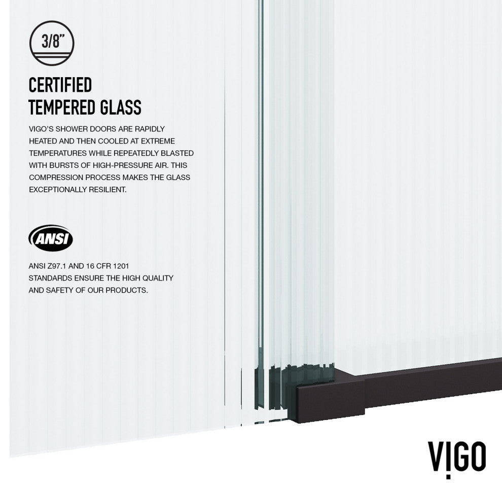 VIGO Elan 56" to 60" W x 66" H Frameless Sliding Tub Door, Left, Fluted Glass