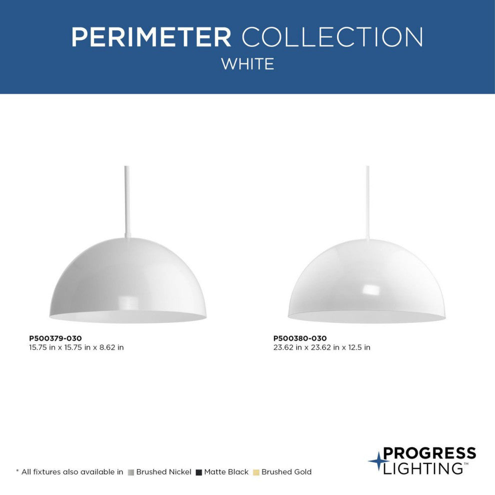 Perimeter Collection One-Light White Mid-Century Modern Pendant With metal Shade