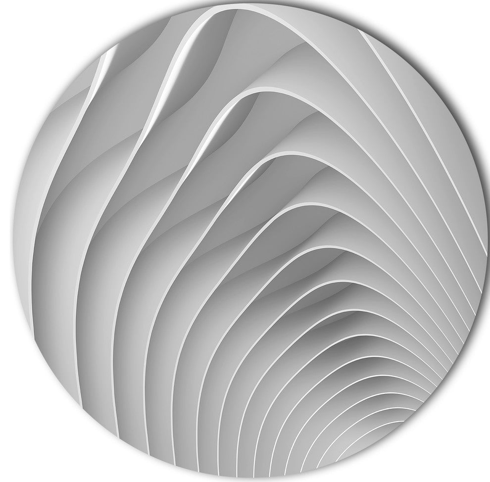 Fractal Bulgy White 3D Waves, Abstract Art Round Metal Wall Art, 11"