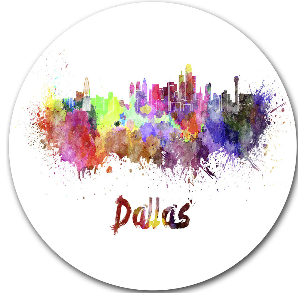 Dallas Skyline, Cityscape Disc Metal Wall Art, 11"