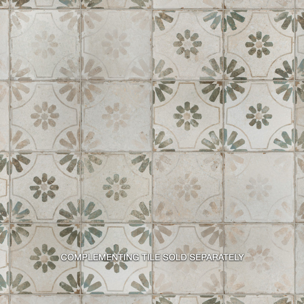 Kings Blume Encaustic Ceramic Floor and Wall Tile, White, Sample