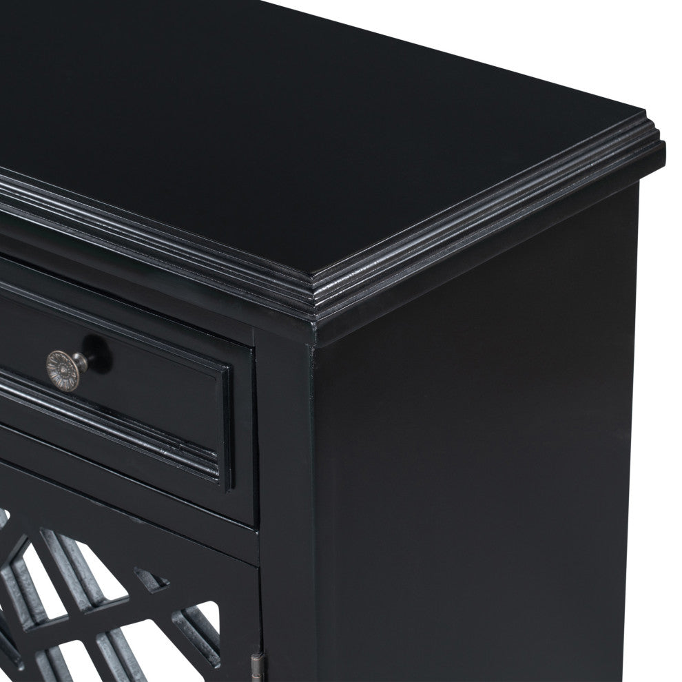 Wood Double Door Accent Cabinet with 2 Drawers, Black, 30'' X 14''