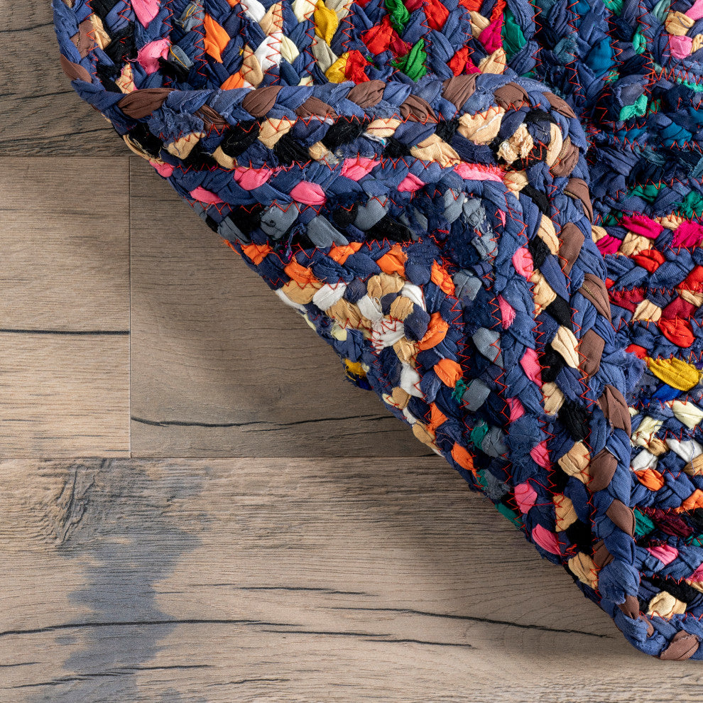 Nuloom Casual Handmade Braided Cotton Area Rug, Blue Multicolor 5'x8'