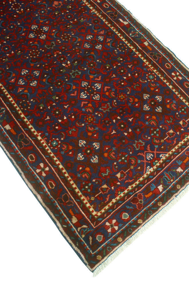 Fine Vintage Distressed Yale Blue/Red Runner, 3'9 x 9'7