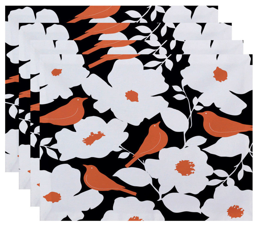 18"x14" Modfloral, Floral Print Placemat, Navy Blue, Set of 4