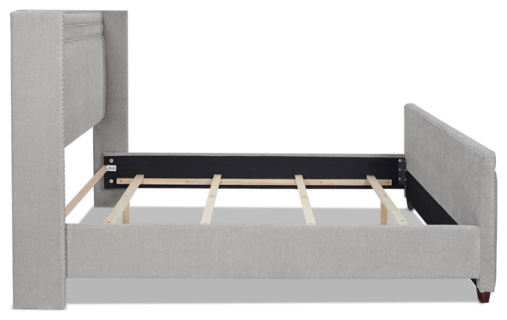 Elle Wingback Upholstered Panel Bed, Silver Gray Polyester, King