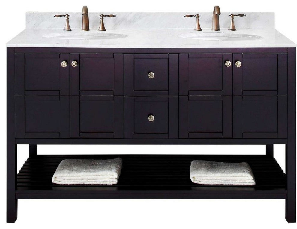 Winterfell 60" Double Bathroom Vanity Set, Espresso, No Mirror, Round