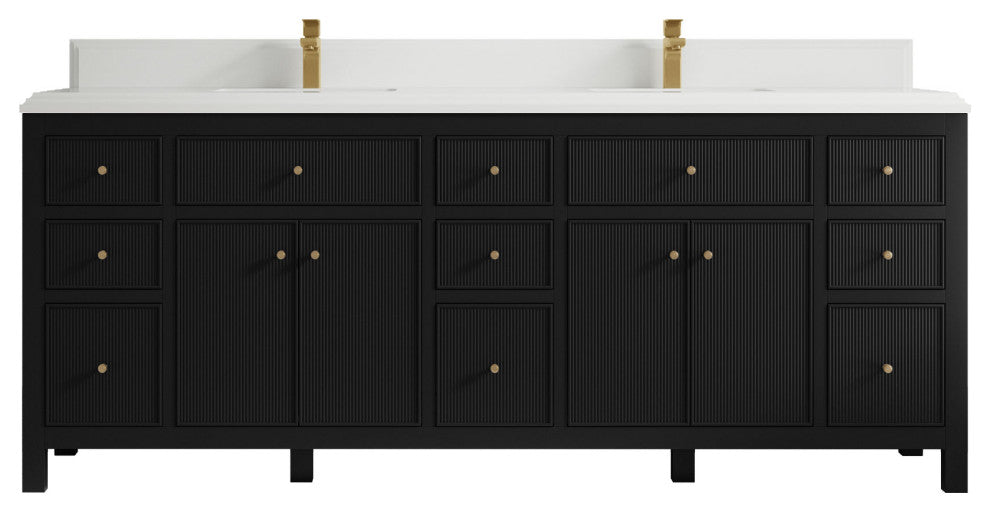 Sonoma 84 Double Sink Reeded Bath Vanity in Black 1.5" White Quartz